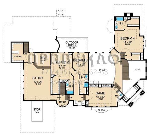 Проект двухэтажного дома с гаражом на три и более машин в прибрежном стиле S5-669 (5445-00146)