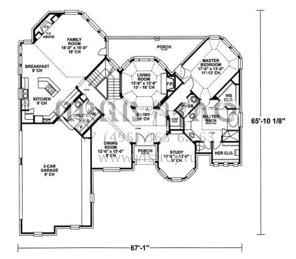 Проект двухэтажного дома с гаражом на три и более машин в стиле Ранчо S5-287 (402-00996)