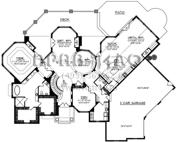 Проект двухэтажного дома с гаражом на три и более машин в стиле Ранчо S5-445 (1020-00044)