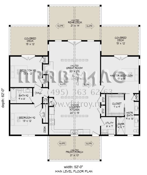 Проект одноэтажного дома без гаража в стиле Ранчо S5-166 (940-00561)