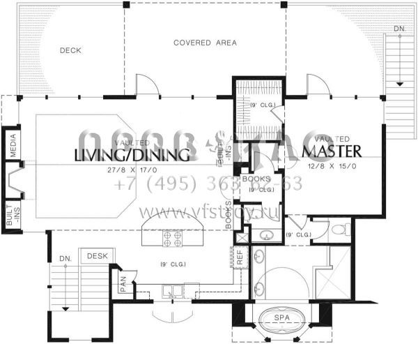 Проект двухэтажного дома с гаражом на две машины в стиле Ранчо S5-221 (2559-00395)