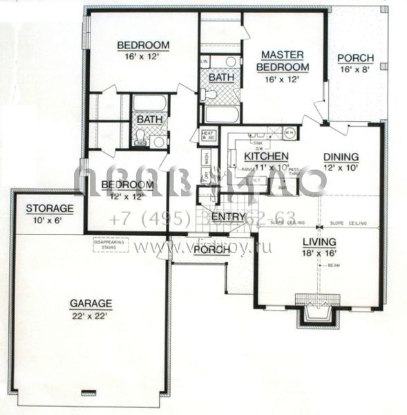 Проект одноэтажного дома с гаражом на две машины в стиле Ранчо S5-131 (048-00248)
