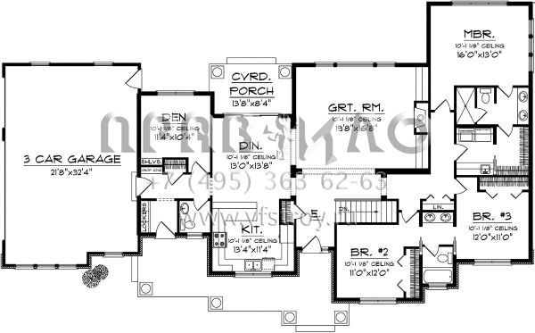 Проект одноэтажного дома с гаражом на три и более машин в американском стиле S5-201 (1020-00208)