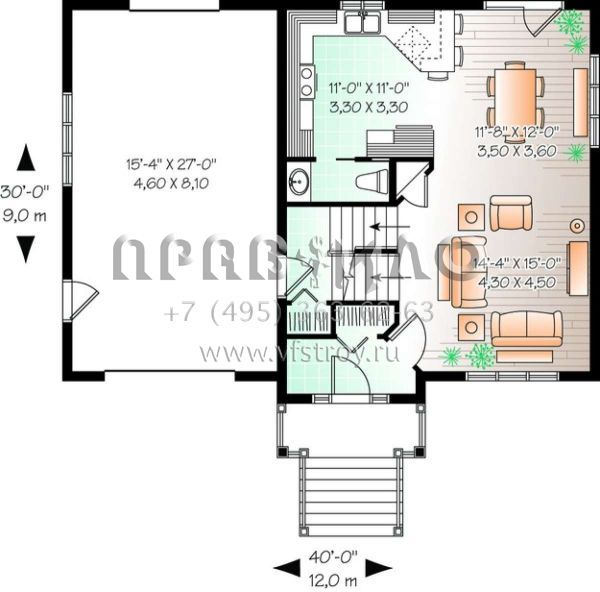 Проект двухэтажного дома с гаражом на одну машину в стиле Ранчо S5-173 (034-00760)