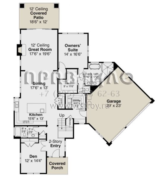 Проект двухэтажного дома с гаражом на три и более машин в стиле Райт S5-281 (035-00844)