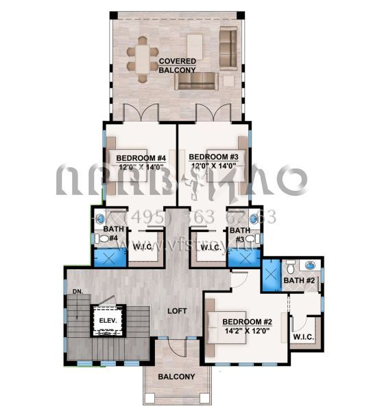 Проект двухэтажного дома с гаражом на три и более машин в прибрежном стиле S5-399 (207-00048)