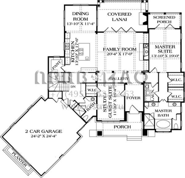 Проект двухэтажного дома с гаражом на две машины в стиле Ранчо S5-396 (3323-00430)