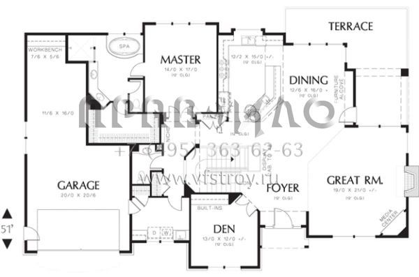 Проект одноэтажного дома с гаражом на три и более машин в английском стиле S5-370 (2559-00162)