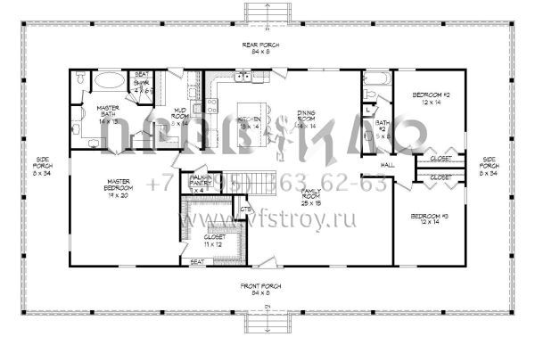 Проект одноэтажного дома с гаражом на три и более машин в стиле Ранчо S5-221 (940-00103)