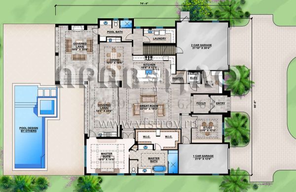 Проект двухэтажного дома с гаражом на три и более машин в современном стиле S5-427 (207-00091)