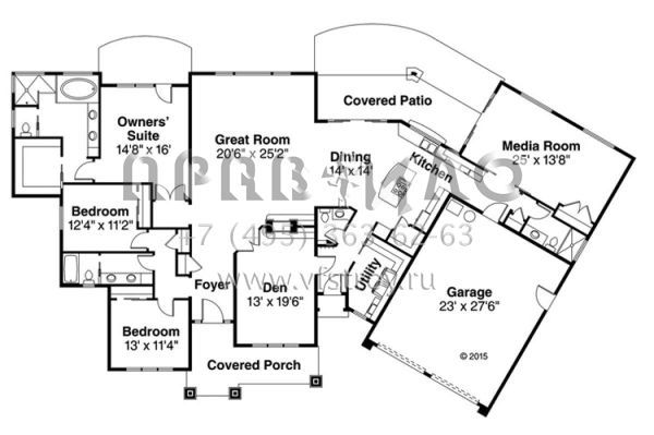 Проект двухэтажного дома с гаражом на две машины в стиле Ранчо S5-296 (035-00725)
