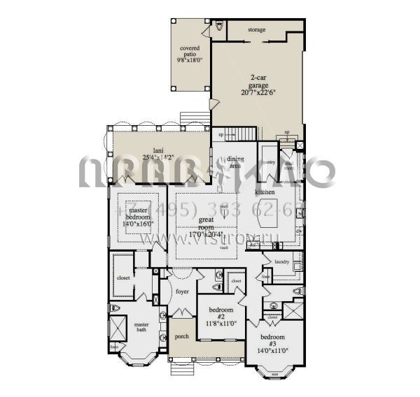 Проект одноэтажного дома с гаражом на две машины в прибрежном стиле S5-222 (957-00110)