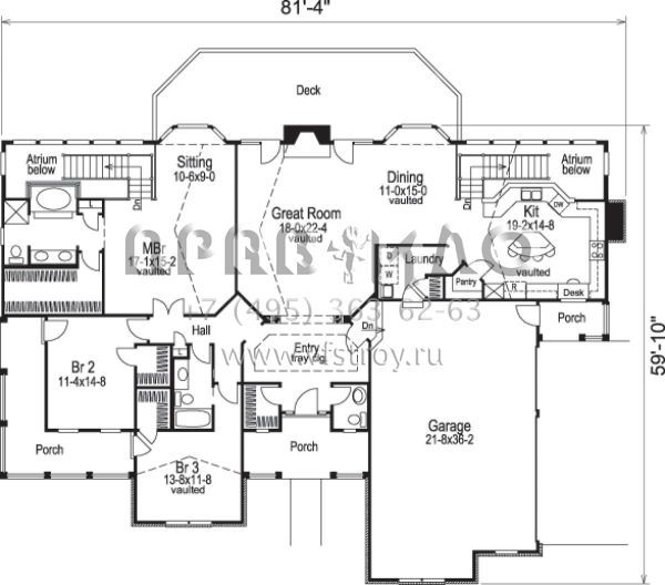Проект одноэтажного дома с гаражом на три и более машин в стиле Шале S5-291 (5633-00073)