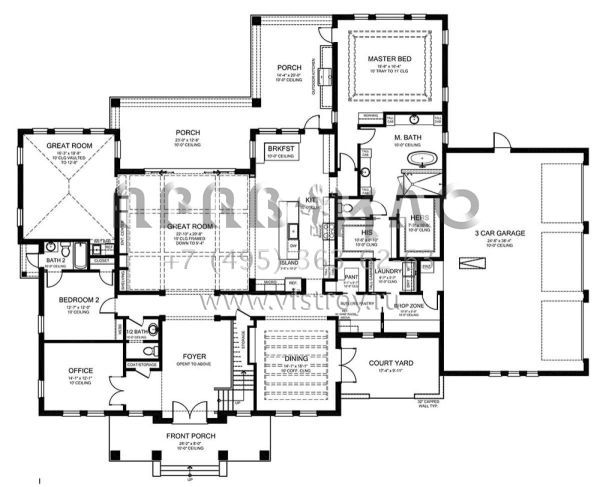 Проект одноэтажного дома с гаражом на три и более машин в стиле Особняк S5-511 (3978-00189)