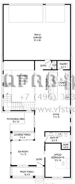 Проект двухэтажного дома с гаражом на три и более машин в стиле Ранчо S5-236 (940-00050)