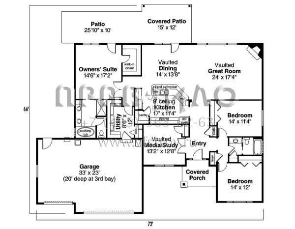 Проект одноэтажного дома с гаражом на три и более машин в американском стиле S5-215 (035-00464)