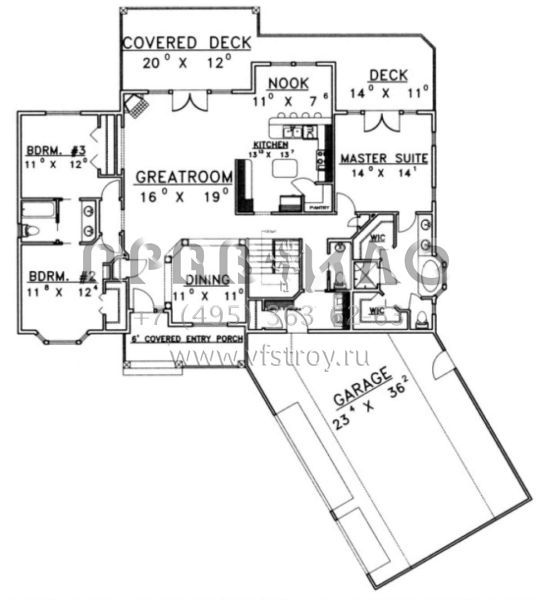 Проект одноэтажного дома с гаражом на три и более машин в стиле Ранчо S5-190 (039-00375)