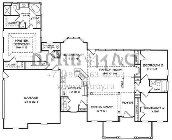 Проект одноэтажного дома с гаражом на две машины в стиле Ранчо S5-173 (6082-00073)