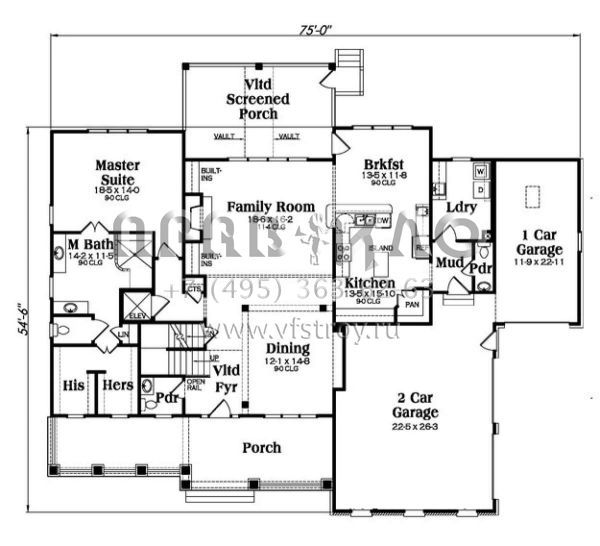 Проект двухэтажного дома с гаражом на три и более машин в стиле Ранчо S5-307 (009-00223)