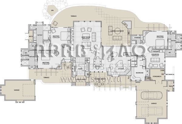 Проект одноэтажного дома с гаражом на три и более машин в американском стиле S5-332 (5829-00010)