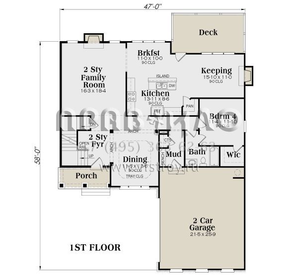 Проект двухэтажного дома с гаражом на две машины в стиле Ранчо S5-267 (009-00249)