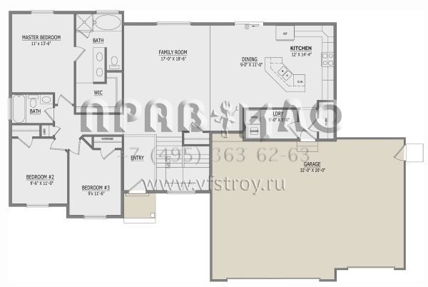 Проект одноэтажного дома с гаражом на три и более машин в стиле Ранчо S5-148 (8768-00035)