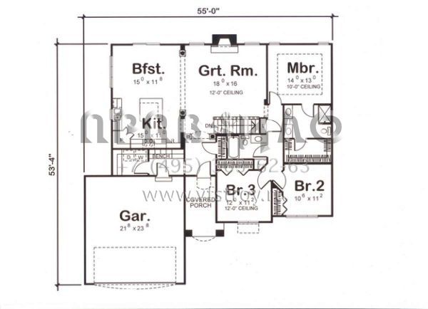 Проект одноэтажного дома с гаражом на две машины в стиле Ранчо S5-157 (963-00001)