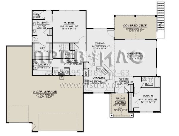 Проект одноэтажного дома с гаражом на три и более машин в американском стиле S5-169 (5032-00055)