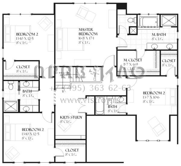 Проект двухэтажного дома с гаражом на три и более машин в стиле Ранчо S5-322 (1637-00102)