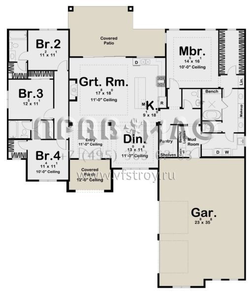 Проект одноэтажного дома с гаражом на две машины в прибрежном стиле S5-214 (963-00613)