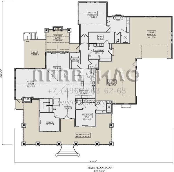 Проект одноэтажного дома с гаражом на три и более машин в американском стиле S5-259 (5631-00134)