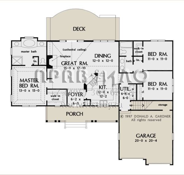 Проект одноэтажного дома с гаражом на две машины в стиле Ранчо S5-141 (2865-00151)
