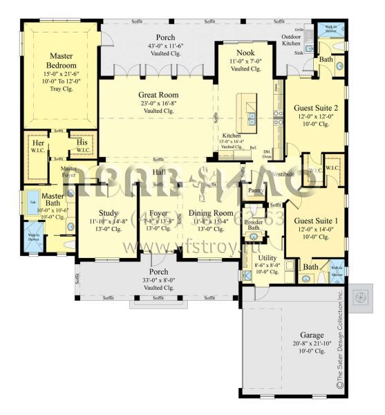 Проект одноэтажного дома с гаражом на две машины в стиле Ранчо S5-269 (8436-00029)