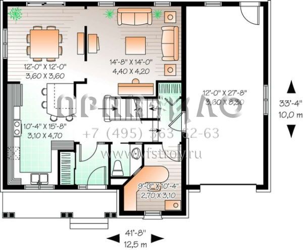 Проект двухэтажного дома с гаражом на одну машину в стиле Ранчо S5-173 (034-00859)