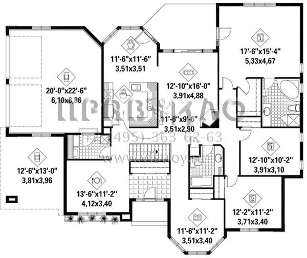 Проект одноэтажного дома с гаражом на три и более машин в стиле Ранчо S5-186 (6146-00366)