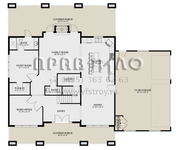 Проект двухэтажного дома с гаражом на три и более машин в американском стиле S5-384 (2802-00148)