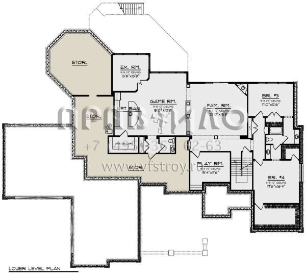 Проект одноэтажного дома с гаражом на три и более машин в стиле Ранчо S5-670 (1020-00356)