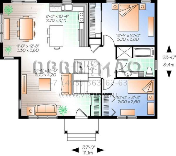 Проект одноэтажного дома без гаража в стиле Ранчо S5-91 (034-00963)