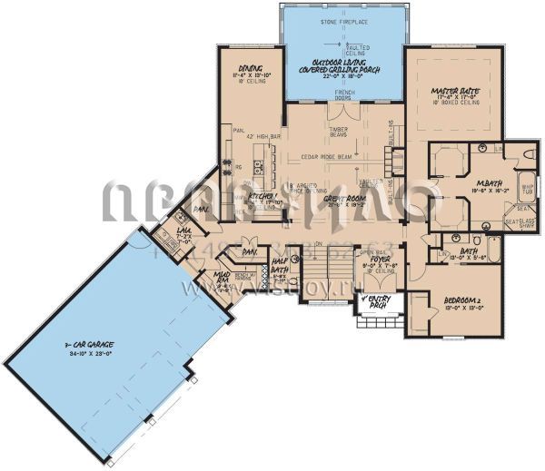 Проект одноэтажного дома с гаражом на три и более машин в стиле Ранчо S5-397 (8318-00093)