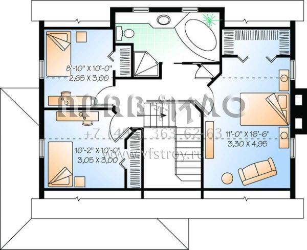 Проект двухэтажного дома без гаража в стиле Ранчо S5-148 (034-00918)