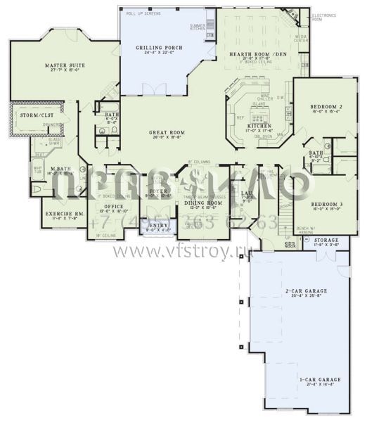 Проект двухэтажного дома с гаражом на три и более машин в стиле Ранчо S5-383 (110-00748)