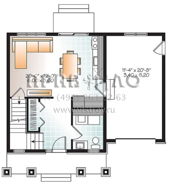 Проект двухэтажного дома с гаражом на одну машину в американском стиле S5-84 (034-01070)
