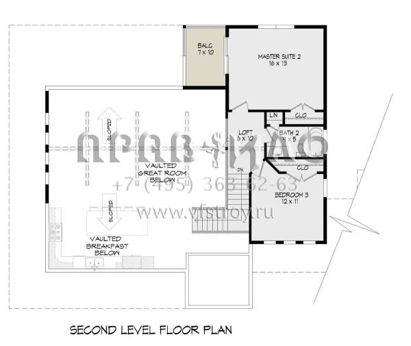 Проект двухэтажного дома с гаражом на две машины в стиле Ранчо S5-212 (940-00314)