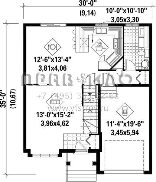 Проект двухэтажного дома с гаражом на одну машину в английском стиле S5-138 (6146-00159)