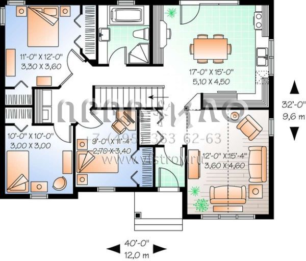 Проект одноэтажного дома без гаража в стиле Ранчо S5-110 (034-00195)