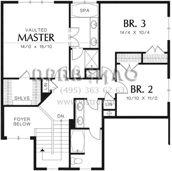 Проект двухэтажного дома с гаражом на три и более машин в стиле Ранчо S5-215 (2559-00344)