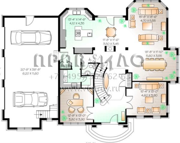 Проект двухэтажного дома с гаражом на три и более машин в английском стиле S5-336 (034-00091)