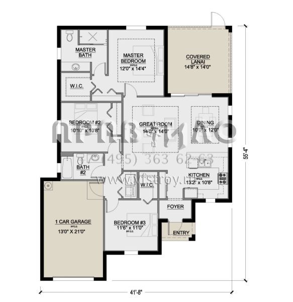 Проект одноэтажного дома с гаражом на одну машину в прибрежном стиле S5-128 (5565-00176)
