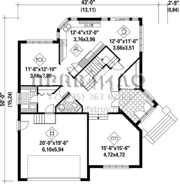 Проект двухэтажного дома с гаражом на две машины в английском стиле S5-249 (6146-00167)
