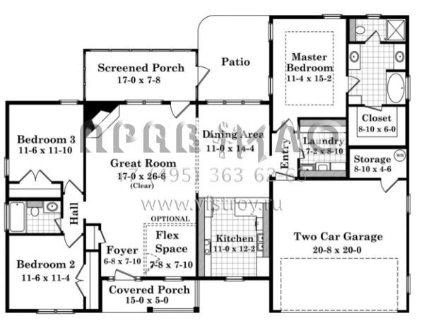 Проект одноэтажного дома с гаражом на две машины в стиле Ранчо S5-158 (348-00046)